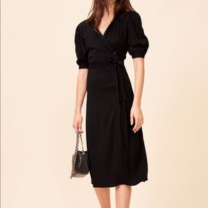 Rouje Louisa Black Midi Wrap Dress Sz 36